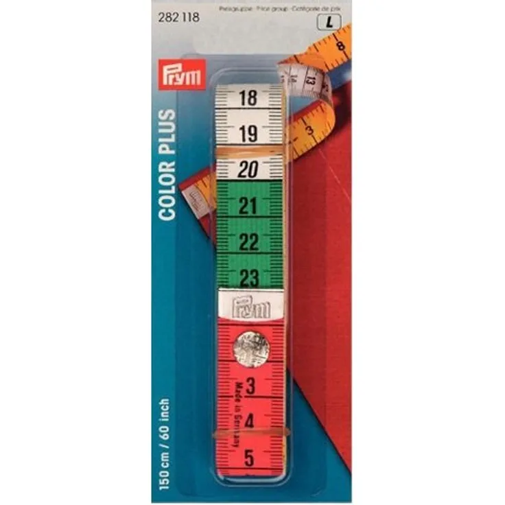 Prym Maßband Color Plus mit Knopf 150 cm 60 inch, Poly-Fiber-Gewebe, gelb, farbige Dezimeter-Zonen
