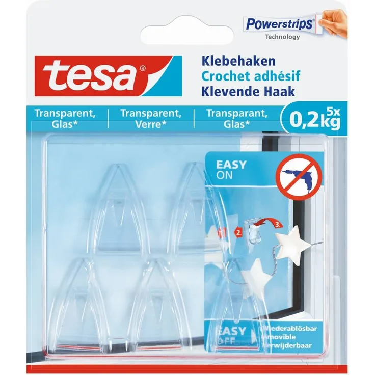 tesa Klebehaken, transparent für z.B. Glas, 0,2 kg Halteleistung