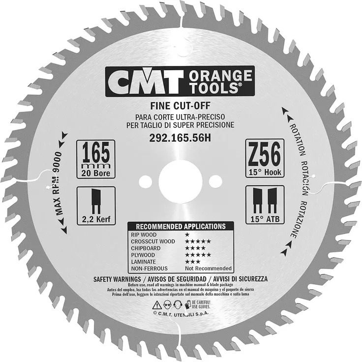 CMT – 292.165.56h Kreissägeblatt 165 x 2.2-1.6 x 20 Z = 56 15 Grad ATB