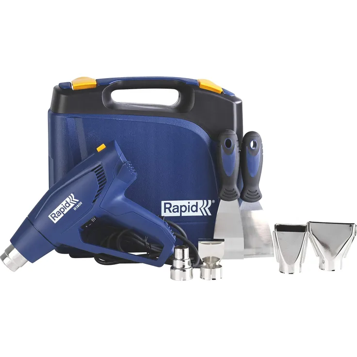 Rapid Heißluftfön R1800 im Koffer inkl. Zubehör, 1800 W Heißluftpistole, 300-550°C, 250-450 l-Min.