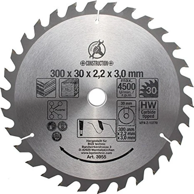 Kraftmann 3955 | Hartmetall-Kreissägeblatt | Ø 300 x 30 x 3,2 mm | 30 Zähne – Bild 1