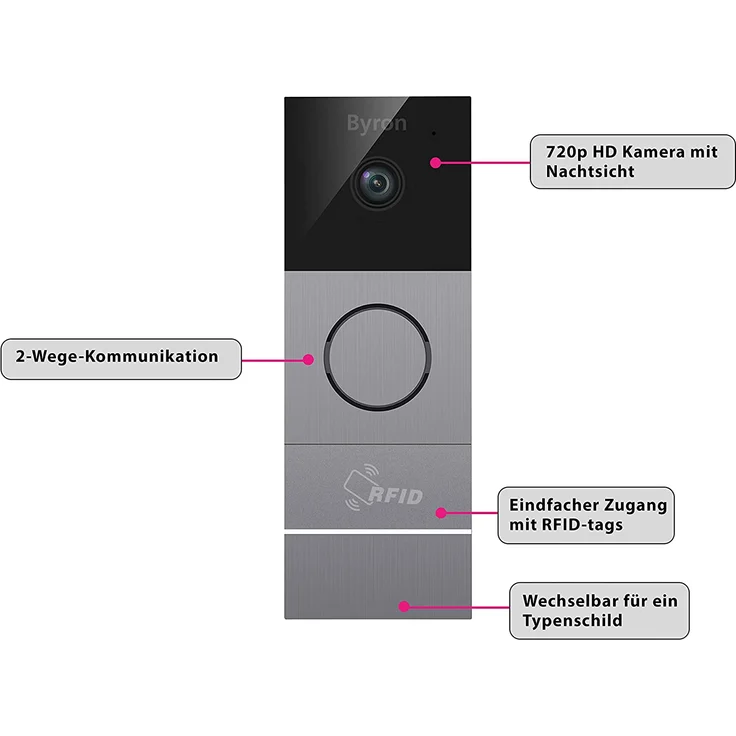 Byron DIC-23312 Wifi Video Türgegensprechanlage mit 7 Touchscreen-Display, RFID tags & Aufzeichnungsfunktion – Bild 2