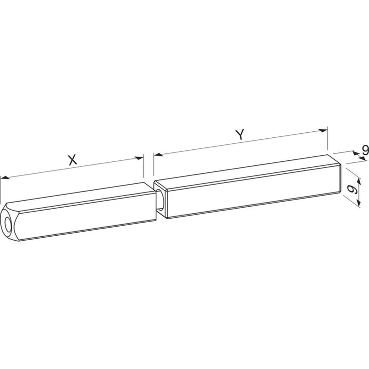 ECO Drückerstift geteilt, Vierkant 9 mm, 55-60