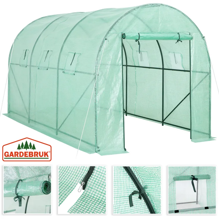 Gardebruk Foliengewächshaus 7m² aufrollbare Tür 6 Fenster Treibhaus Tomatenhaus Pflanzenhaus Anzucht 350x200x200cm