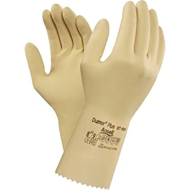 Ansell Duzmor Plus 87-600 Naturgummilatex Handschuhe, Chemikalien- und Flüssigkeitsschutz, Naturfarben, Größe 6.5-7 (12 Paar pro Beutel)