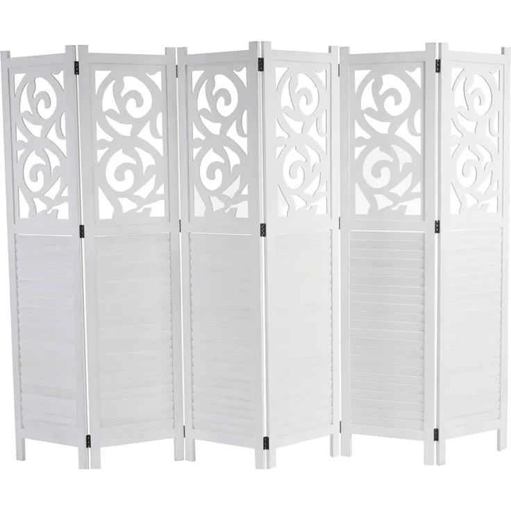 Mendler Paravent Istanbul, Raumteiler Trennwand Sichtschutz, Ornamente 170x240cm, weiß