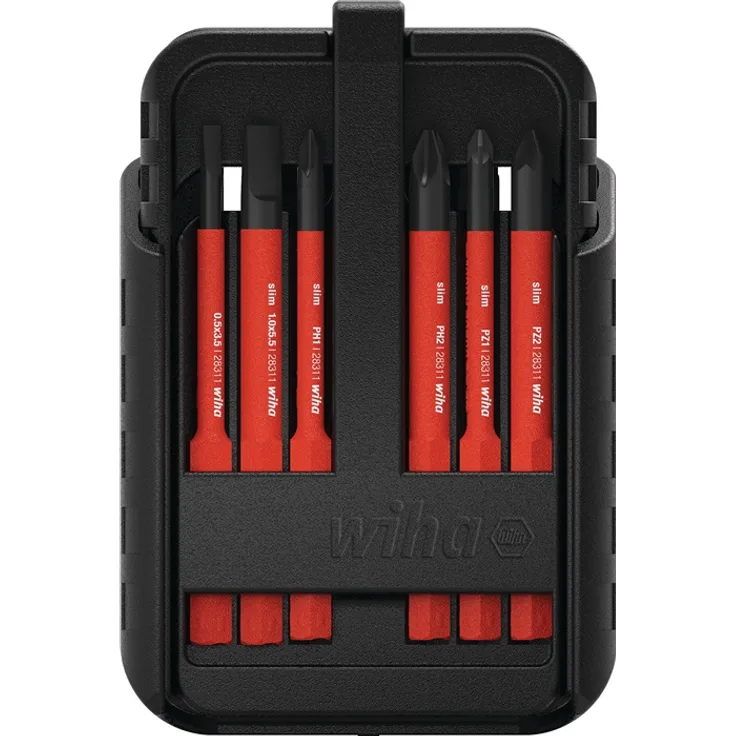 Wiha 43162 electricSchlitz, Phillips, PlusMinus-Pozidriv, TORX 12-TLG. in slimBit-Box Bit Set Rot 13