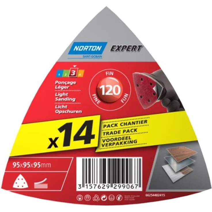 Norton Delta Expert Schleifpapier-Zuschnitte, Körnung: 120, 9,5 cm, 14 Stück
