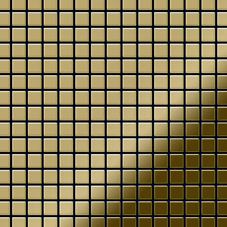 Mosaik Fliese massiv Metall Titan hochglänzend in gold 1,6mm stark ALLOY Mosaic-Ti-GM 1,04 m2
