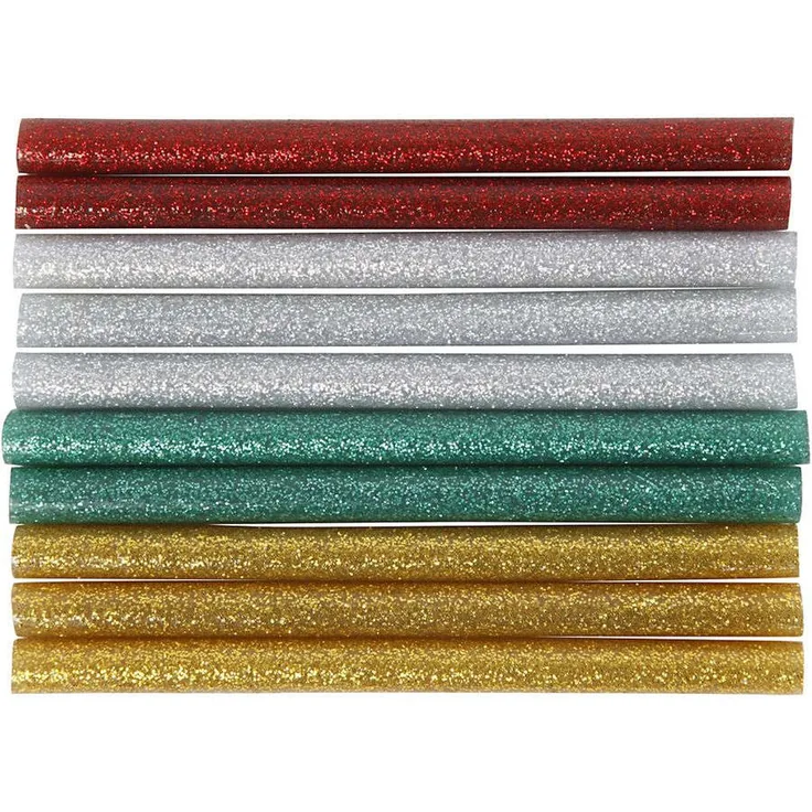 Heiskleber-Sticks - Sortiment, D: 7 mm, L 10 cm, Grün, Gold, Silber, Rot, 10 Stück
