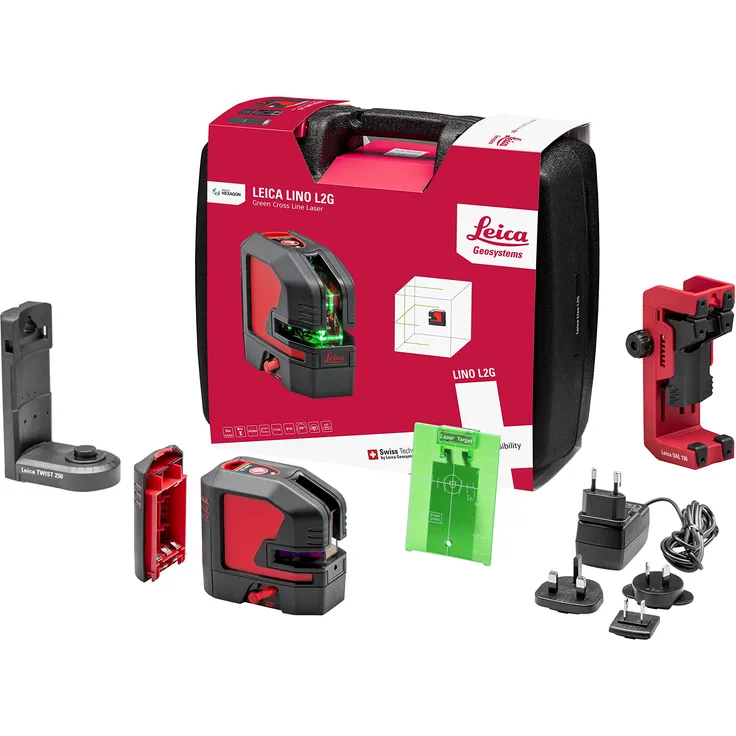 Leica Geosystems Leica Lino L2G - Kompakter grüner Kreuzlinienlaser mit Li-Ion Akku und innovativer magnetischer Halterung, Schwarz, Rot