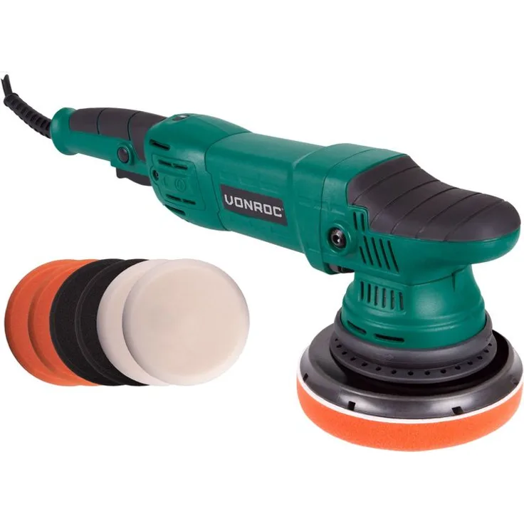 Vonroc - Exzentrische Poliermaschine Set - Dual Action - Poliermaschinen-Set – Konstant-Elektronik – Soft Start – 150 mm – 1050 W – einschließlich 7