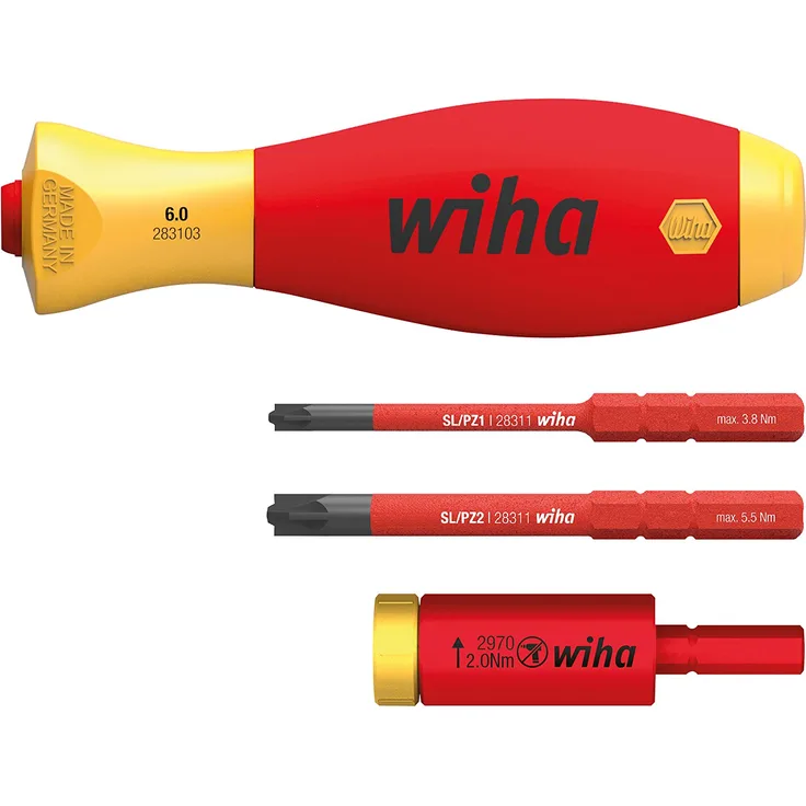 Wiha 41477 easyTorque Adapter Electric mit slimVario Halter und slimBits SL/PZ 4-TLG. in Blister Drehmoment Set, rot gelb, 2,0 Nm