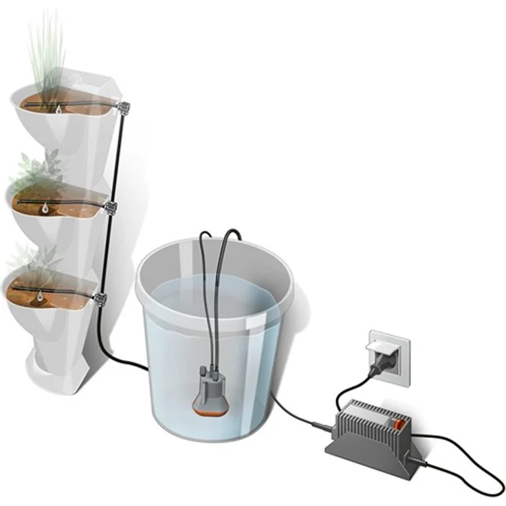 GARDENA NatureUp! Erweiterungsset Bewässerung Wasserbehälter: Bewässerung ohne Wasseranschluss, Erweiterung zu Bewässerungsset Vertikal und Ecke, Transformator und Niederspannungspumpe (13158-20) – Bild 1