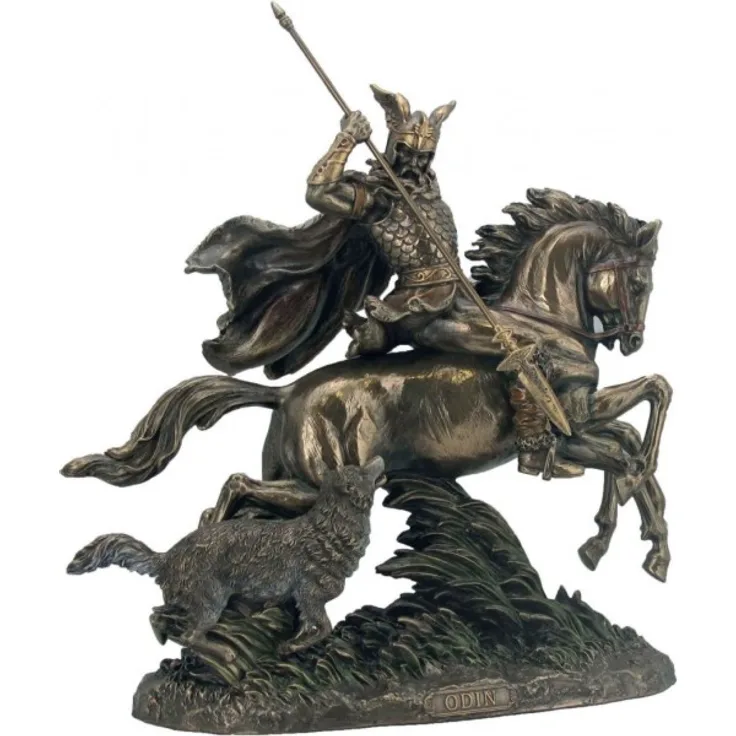 Göttervater Odin auf 8 füssigem Pferd Sleipnir mit Wolf + Speer bronziert Sammel Figur