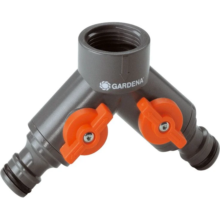 GARDENA 2-Wege-Ventil: Wasserverteiler für Wasserhahn mit 26.5 mm (G 3-4 Zoll) Gewinde, für gleichzeitigen Anschluss von zwei Geräten, beide Ausgänge regulierbar (938-20) Bewässerungszubehör