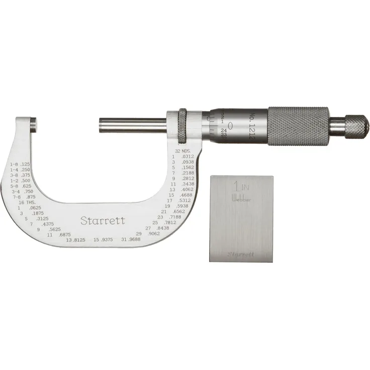 Starrett T1212XRL Mikrometer, Ratschenanschlag, Feststellmutter, Hartmetall-Flächen, 2,5 cm Reichweite, 0,0001 cm Graduierung, -0,2 cm Genauigkeit, Gage-Block Standard