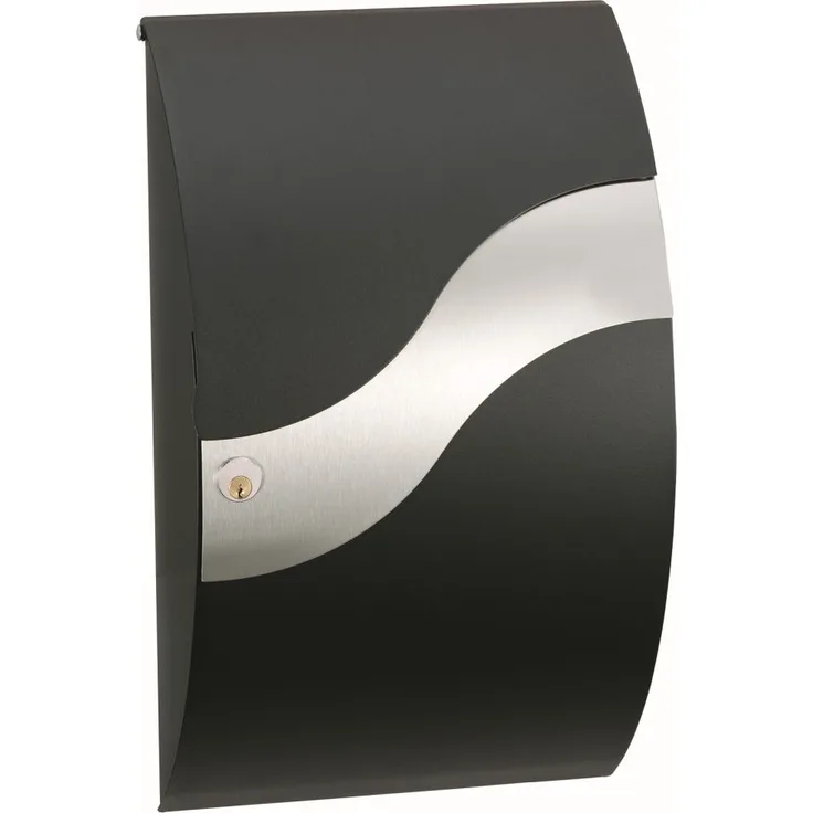 MEFA Briefkasten Wave 630 (Farbe Tiefschwarz, Edelstahl, Einwurfklappe vorne, Entnahme vorne, Größe: 540x315x155 mm) 630100DE