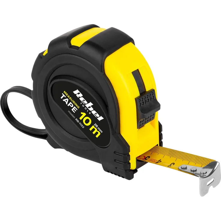 Rebel RB-1132 Professioneles robustes Massband mit Aufrollsystem 10m, Breite 25 mm