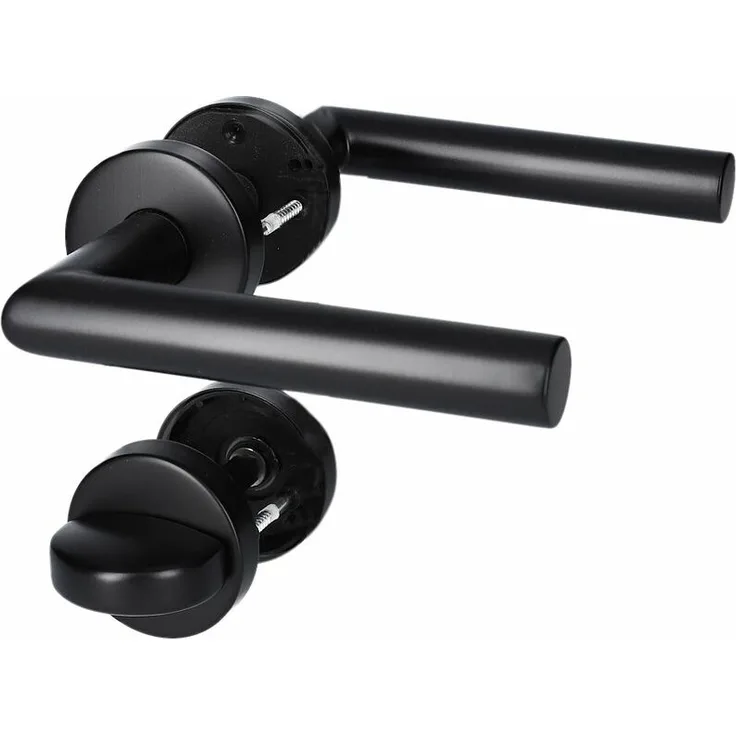 Rosettengarnitur II, Türbeschlag, Edelstahl schwarz für Bad-WC-Türen, inkl. WC-Riegel, Cliprosette Ø52mm, Türklinke, Türgriff