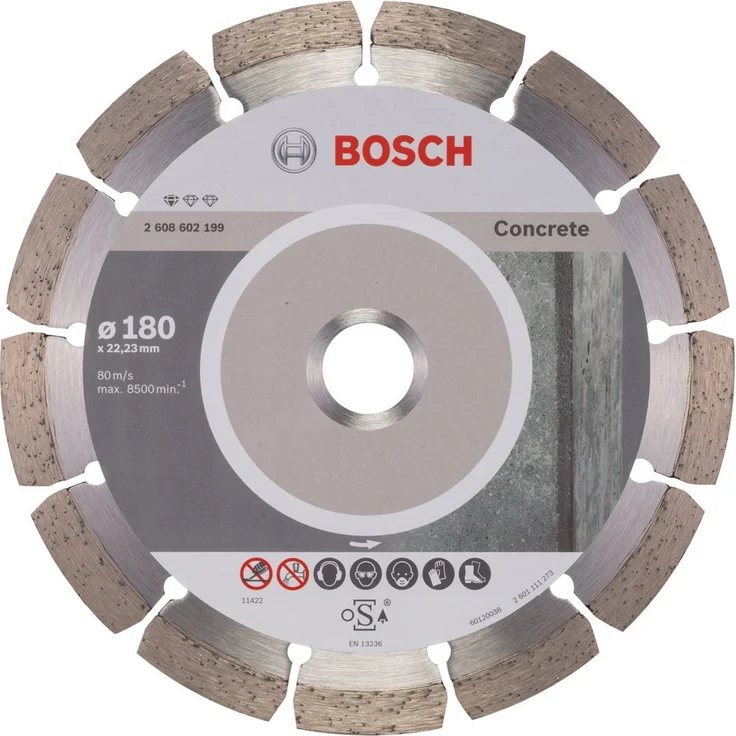 Bosch Professional Diamanttrennscheibe Standard für Concrete, 180 x 22,23 x 2 x 10 mm, 1-er Pack, 2608602199 – Bild 1