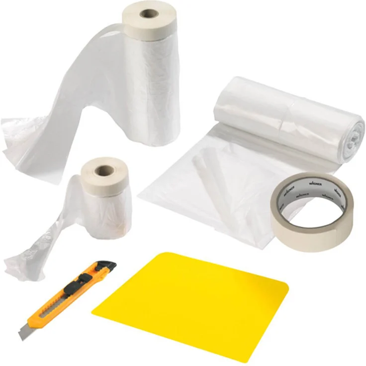 WAGNER Universal Extra Abdeckset Premium inkl. Abdeckfolie 4 x 6 m, Abdeckfolie mit Klebeband 20 m x 2,7 m-20 m x 0,55 m, Malerklebeband 20 m x 36 mm, Sprühschutz, Cutter – Bild 1