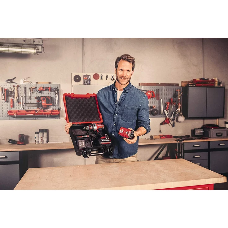 Einhell E-Box S35-33 Werkzeugkoffer Werkzeugkasten rot schwarz für universelle Aufbewahrung von Werkzeug und Zubehör, weiches Schaumstoff-Innenfutter für verkratzungsfreien Transport, spritzwassergeschütztes Design – Bild 3