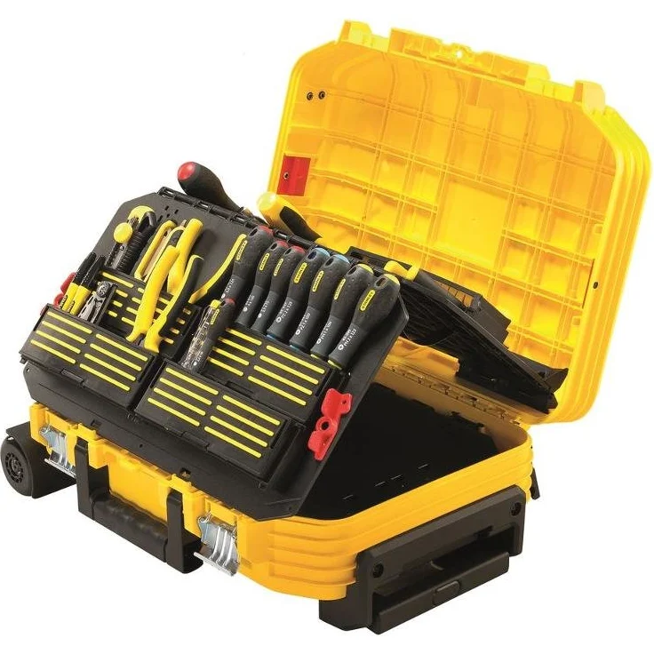 Stanley FatMax Werkzeugkoffer bestückt (54 x 40,5 x 25,5 cm, formstabiler Trolley mit Werkzeugset, Teleskophandgriff, fiberglasverstärkt, Akkordeonstruktur) FMST1-75530 – Bild 1