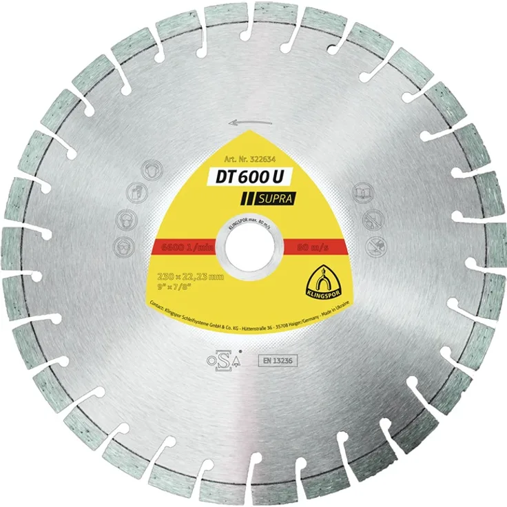 KLINGSPOR 322634 Diamanttrennscheibe DT600U SUPRA, Aufnahme 22,23 Ø 230