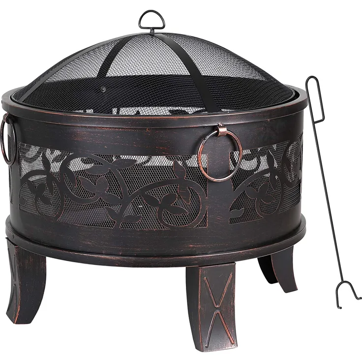 Gardebruk Feuerkorb rund Ø 67 cm Stahl Schürhaken Funkenfluggitter Feuerstelle Feuerschale Grillfeuer Garten  (107447)