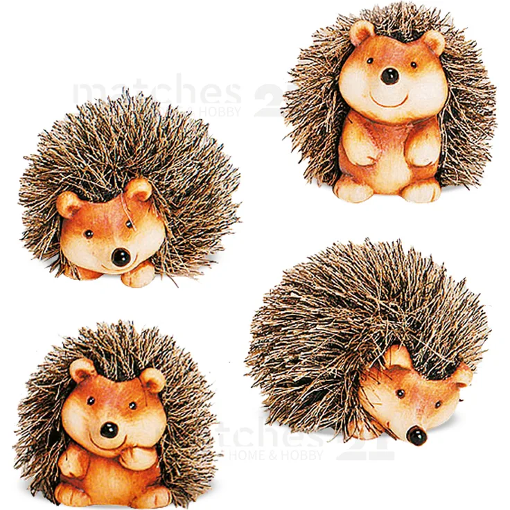 matches21 Tolle Herbstdeko Igel Deko Figur Herbst Dekoration 4 Stück Set sortiert sitzend stehend je ca. 8 cm aus Ton mit Kunstfell