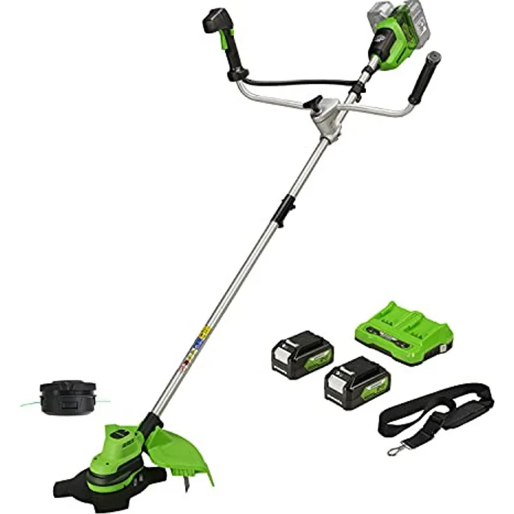 Greenworks Akku-Rasentrimmer und Freischneider 2in1 GD24X2BCB Li-Ion 2x24V 38cm Messer 6200 U min ve