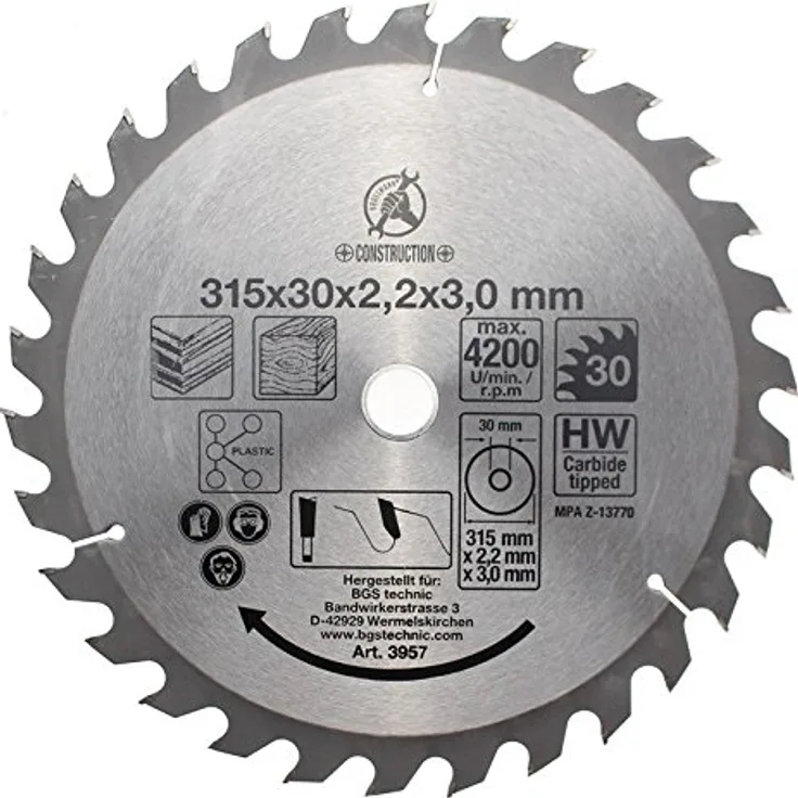 Kraftmann 3957 | Hartmetall-Kreissägeblatt | Ø 315 x 30 x 3,0 mm | 30 Zähne