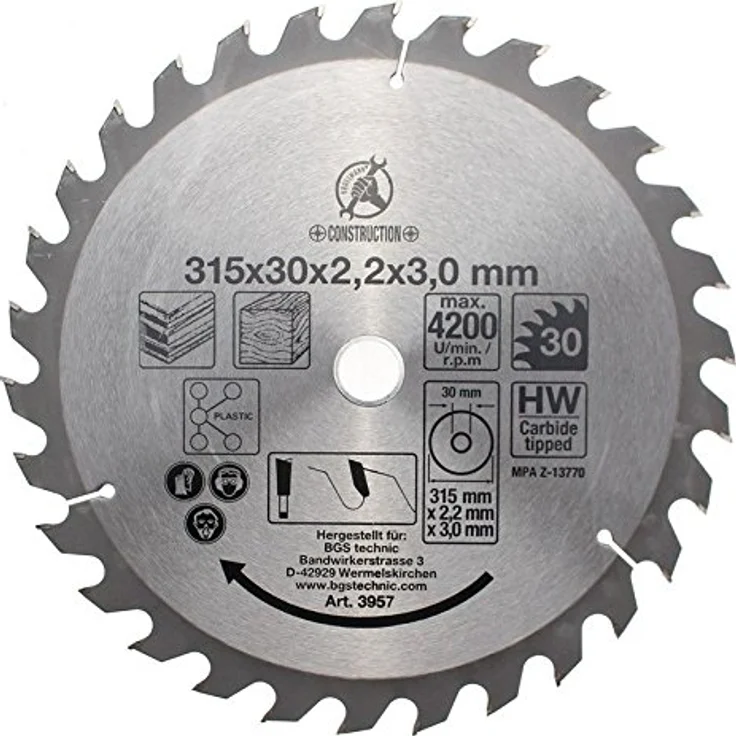 Kraftmann 3957 | Hartmetall-Kreissägeblatt | Ø 315 x 30 x 3,0 mm | 30 Zähne – Bild 1