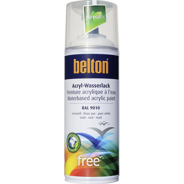 belton free Lackspray 400 ml, Acryl Wasserlack, reinweiß, matt – Bild 1