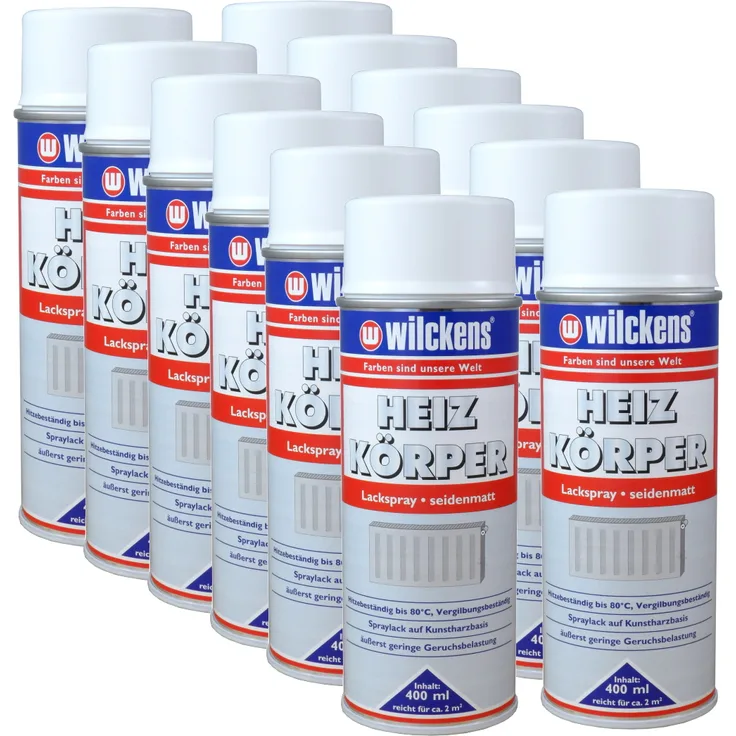 Wilckens - 12x Heizkörperlackspray weiß seidenmatt 400ml Heizung Lackspray Spraydose - weiß