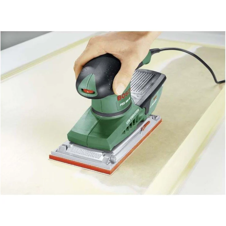 Bosch DIY Schwingschleifer PSS 300 AE, Schleifblatt P120, Bosch Microfilter, Koffer (250 W, Schwingzahl 14.000-24.000 min-1, Schleiffläche rechteckig 262 cm² (114 x 230 mm)) – Bild 5