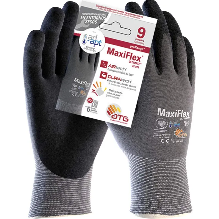 ATG 42-874 MaxiFlex Ultimate Handschuh mit Ad-Apt Technologie, Talla 9, Grau-Schwarz, 1