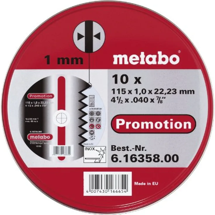 Metabo Promotion Trennscheiben 115x1,0x22,23 Inox, 10 Stück in Blechdose