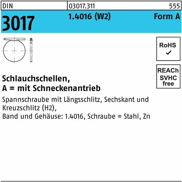 Reyher Schlauchschelle DIN 3017 Form A 8- 16- 9 C7 1.4016 galvanisch verzinkt f.Innen-D. Bewässerungszubehör