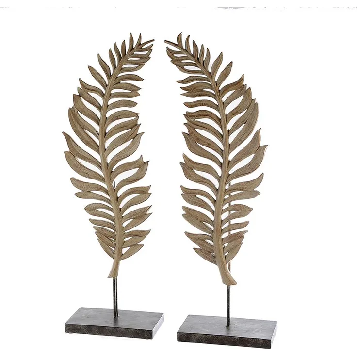 Casablanca Skulptur Leaf Poly hellbrau|dunkelbrau 2 fach sortiert 2er Set B 22 x H 56 x L 11 cm auf Base