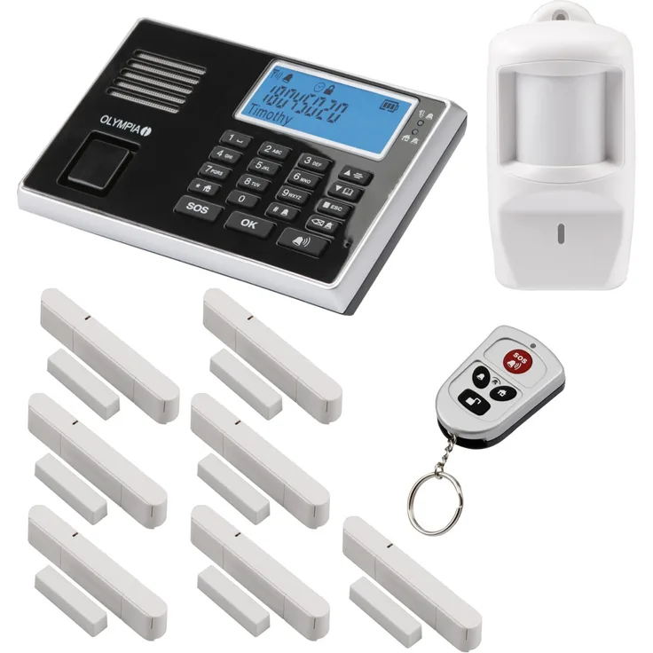 Olympia Protect 9061 Sicherheit Plus Alarmanlage GSM Funk Set 1 x Bewegungsmelder 7 x Tür Fenster Kontakte und Fernbedienung