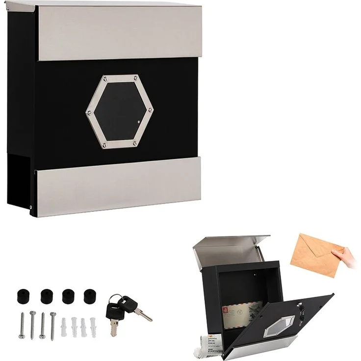 Briefkasten Wandbriefkasten Bullauge Edelstahl Briefkastenanlage Zeitungsfach Postkasten Zeitungsrolle Mailbox Wand Design Post modern - 6-Eck