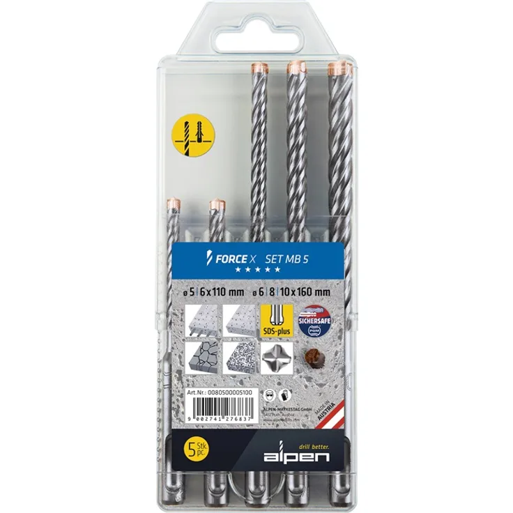 SDS Plus Bohrersatz 5 - 10mm FORCE-X , für Stahlbeton, Hartgestein u.a.
