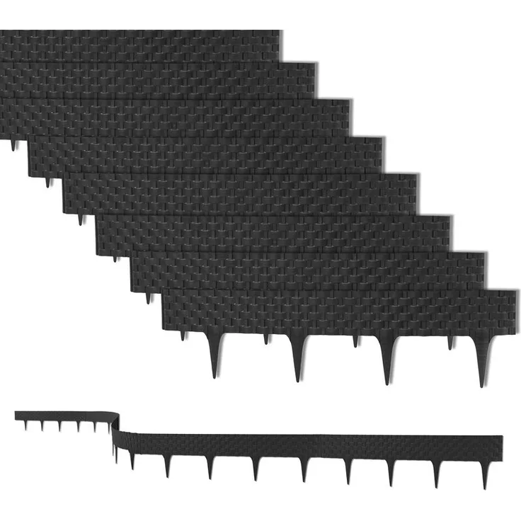 6,4 m Rasenkante mit 8 Elemente á 80 cm - Biegbarer Kunststoff in Rattan-Design - Beeteinfassung, Beetumrandung, Palisaden - 20 cm hoch