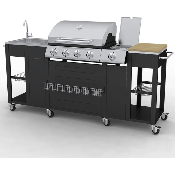 VidaXL KIT 4 DE Gasgrill, Edelstahl, mit Deckel