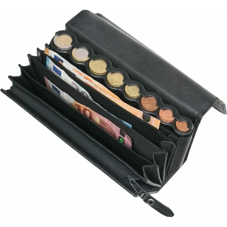 HMF 48830-02 Kellnerbörse Euro-Münzsortierer Tragegurt, 20,5 x 10 x 7 cm, Kellnertasche, Portemonnaie, Leder