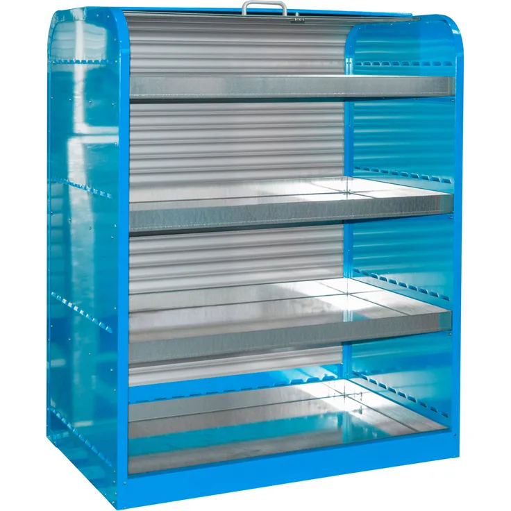 Bauer Gefahrstoff-Rollladenschrank RSG-4 mit 4 Kleingebindewannen, Lichtblau