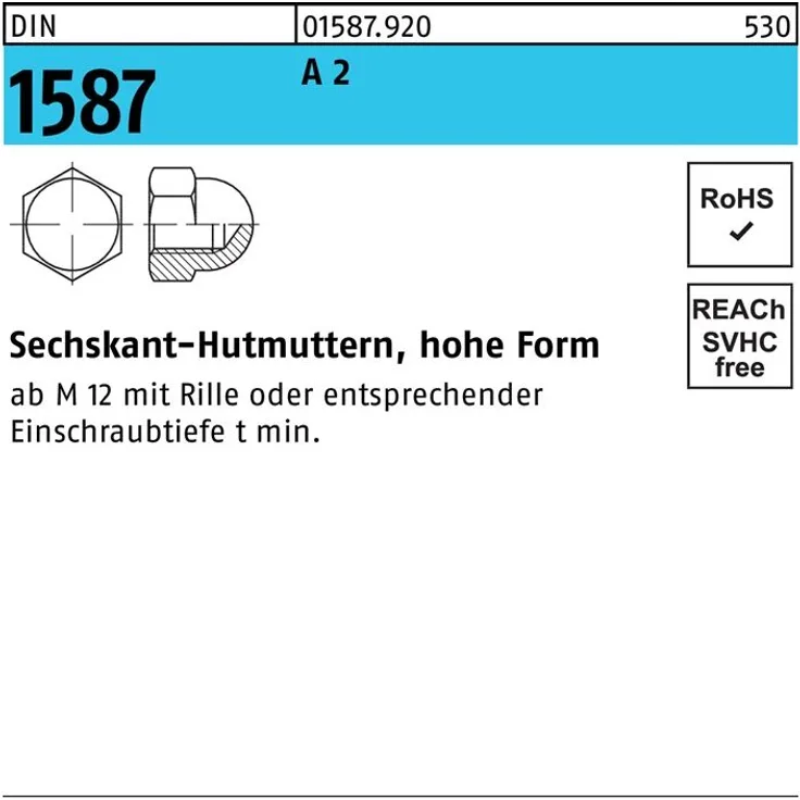 Reyher Sechskanthutmutter DIN 1587 M 8 A 2
