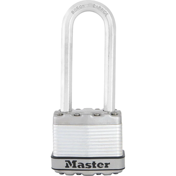 MASTER LOCK Hochsicherheits Vorhängeschloss [Schloss mit Schlüssel] [Laminiertem Stahl] [Wetterfest] [XL Bügel] M1EURDLJ - Ideal für Lagerräume, Lagerschuppen, Garagen, Zäune – Bild 1